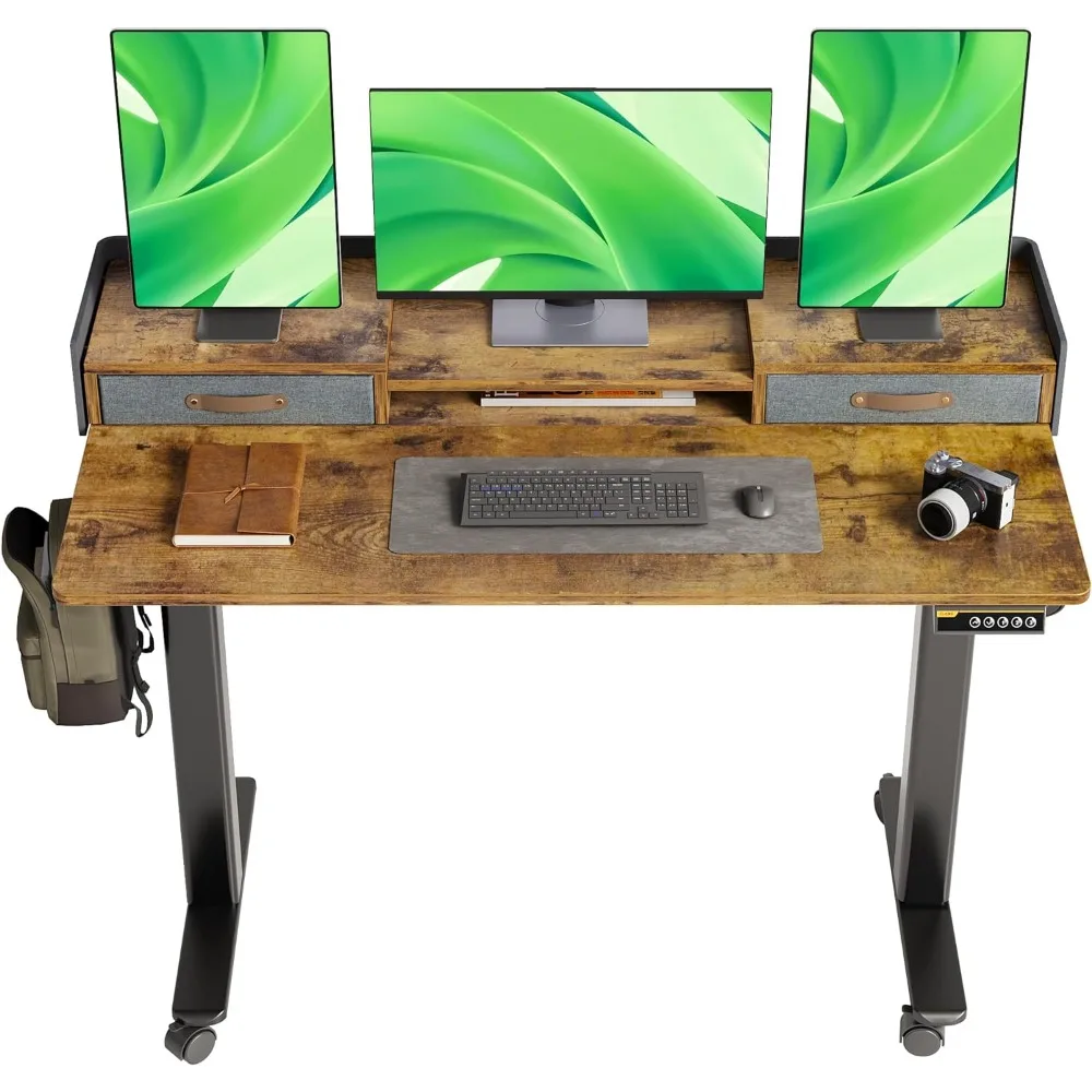 

Standing Desk with Drawers, Stand Up Electric Standing Desk Adjustable Height, Sit Stand Desk with Storage Shelf