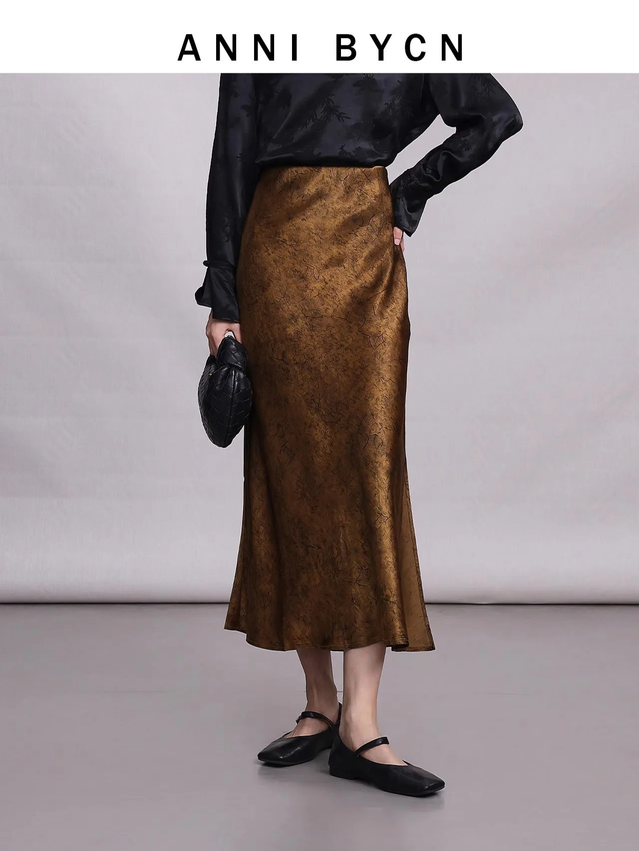Annibycn New Chinese Style Asymmetrical High Waist A-Line Skirt Women's Autumn Vintage Temperament Bodycon Fish Tail Skirt