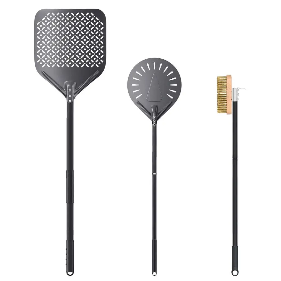 Kit de horno de pizza de pieza, cáscara giratoria de 9 pulgadas, cáscara de pizza perforada de aluminio 12x14, accesorios de cepillo de horno comercial para el hogar, descanso