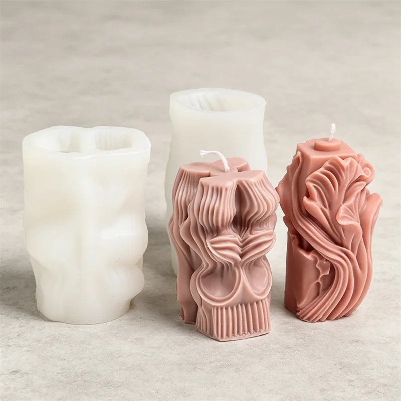 Geometric Twisted Wave Column Silicone Candle Mold, 3D Abstract Wavy Cylinder Mould DIY Candle Soap Home Decor Art Craft Gift