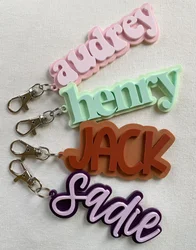 Retro Acrylic Customized name Backpack Tags Personalized Name Luggage Tag With Stainless Steel keyring