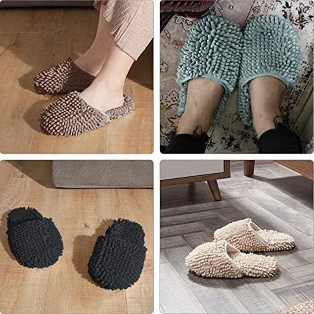 1 Pair Chenille Mopping Slippers Solid Color Wipeable Floor Mopping Sweeping Tile Floor Lazy Cleaning Slippers Cleaning Cloth