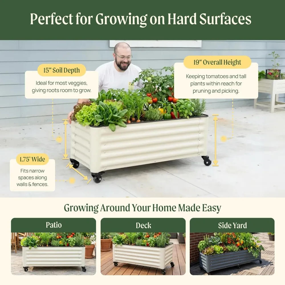 Rolling Metal Raised Garden Bed 1.75' x 8' Mobile Planter for Patio Deck Balcony Olive Green