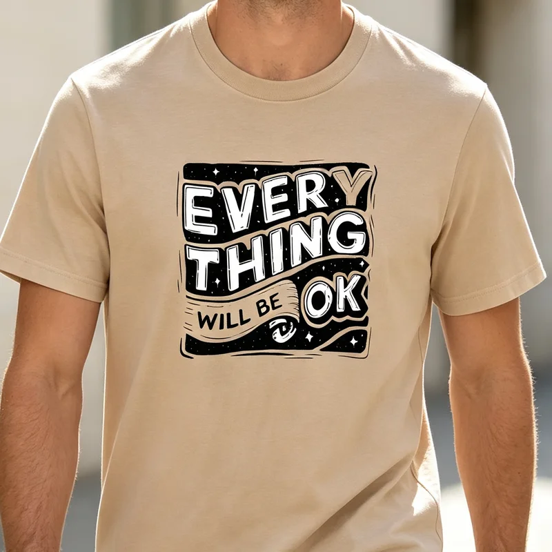 Everything Will Be Ok Positive Quote Motivational Encouragement T Shirt Graphic Tee Casual Streetwear for Men Women Fashion Top