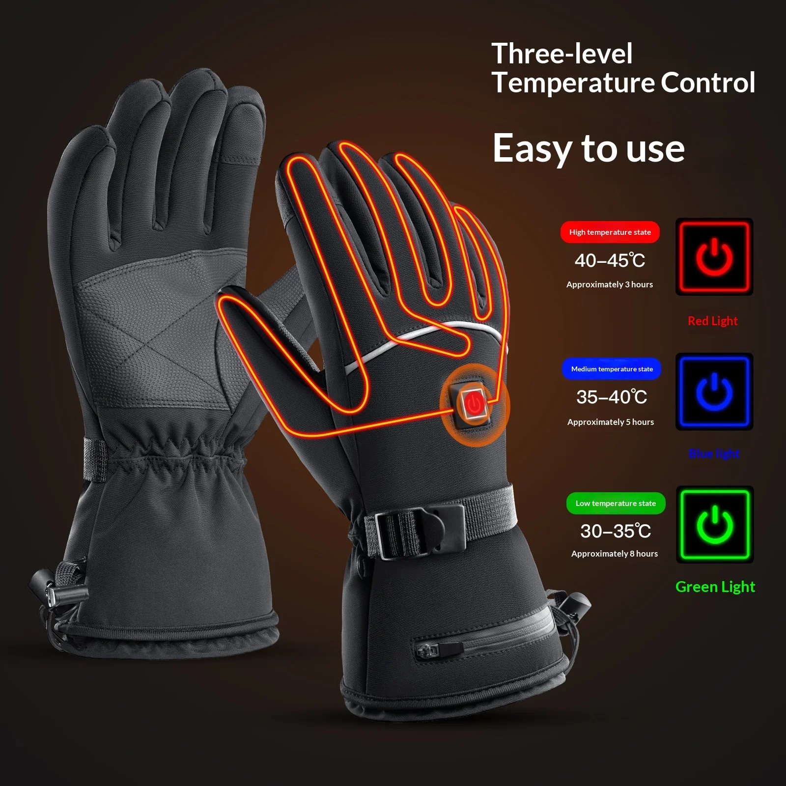 Ski Glove Waterproof - Elektrisch verwarmde motorhandschoenen, oplaadbaar, waterdicht, touchscreen-compatibel,