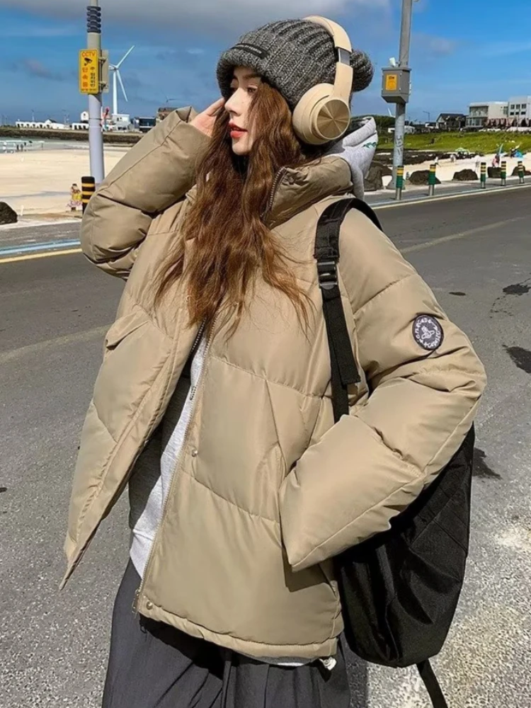 Couples Parkas Women Simple Fashion Stand Outwear Warm Thickened Gentle Ulzzang Autumn Winter Soft Personality Youthful Girls