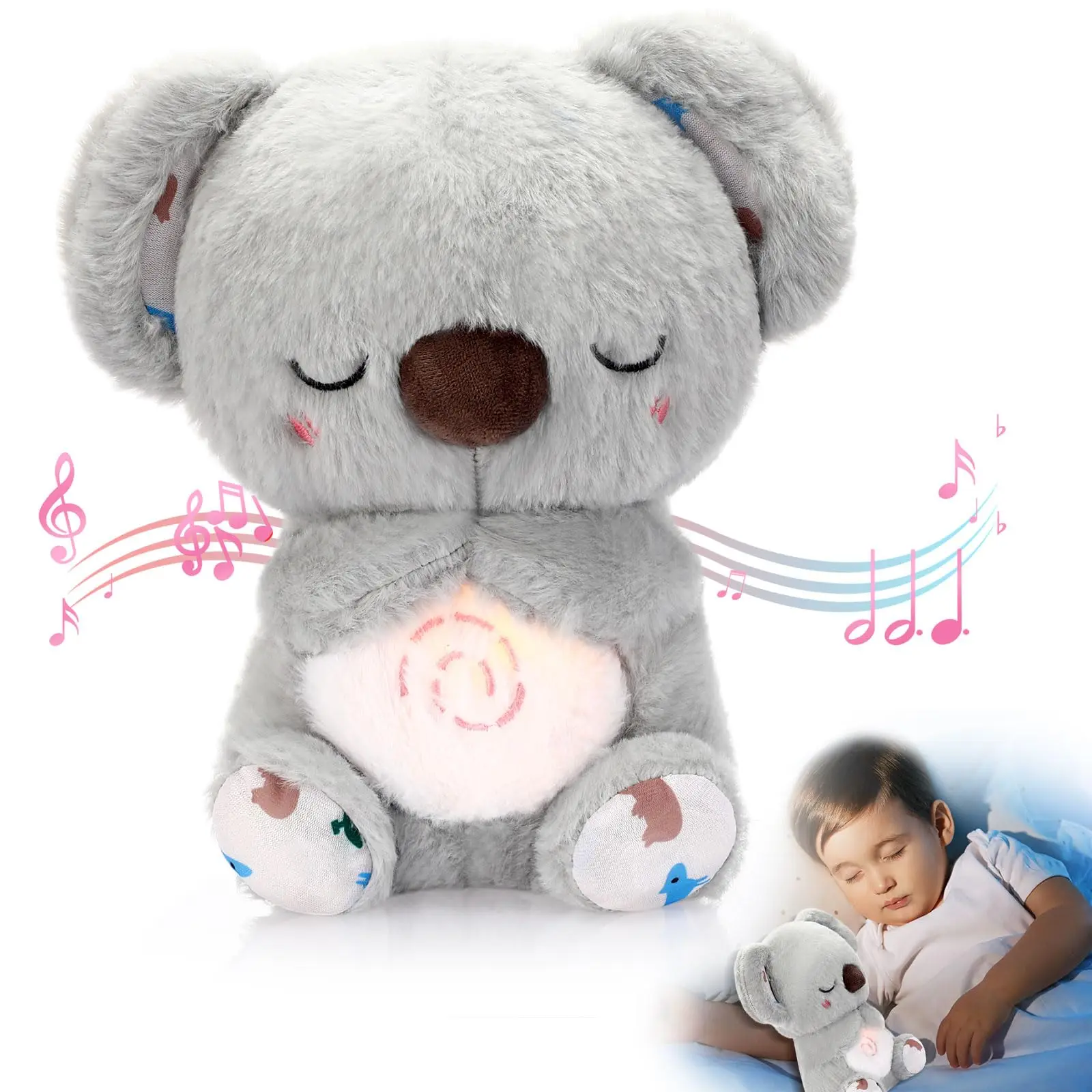 Breathing Motion Anxiety Relief Portable Plush Sound Machine Baby Kids Soothing Music Baby Sleeping Companion Sound and Light Do