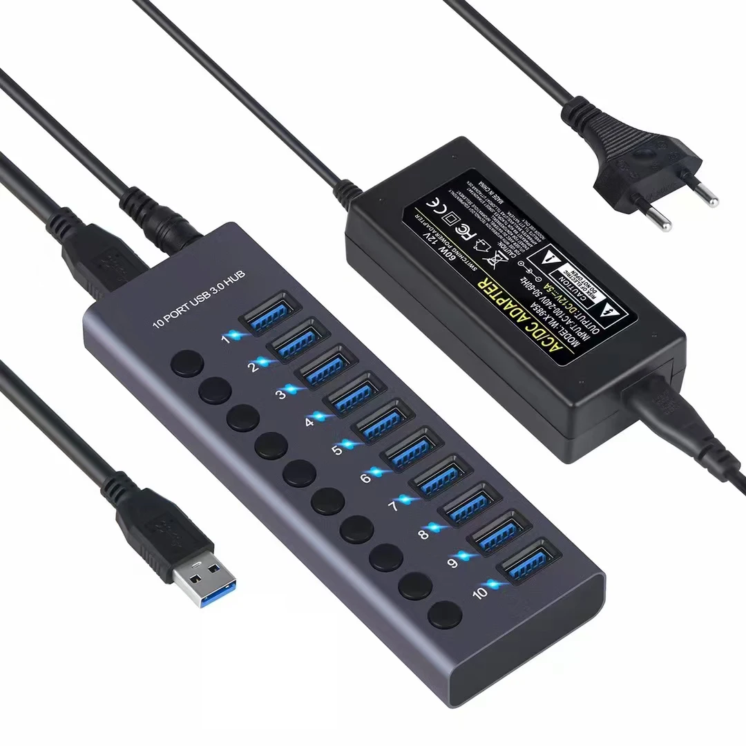 Metal USB 3.0 Hub Multi USB Splitter 3 Hab Use Power Adapter Multiple Expander 2.0 Hub With Switch For Laptop Accessoriess