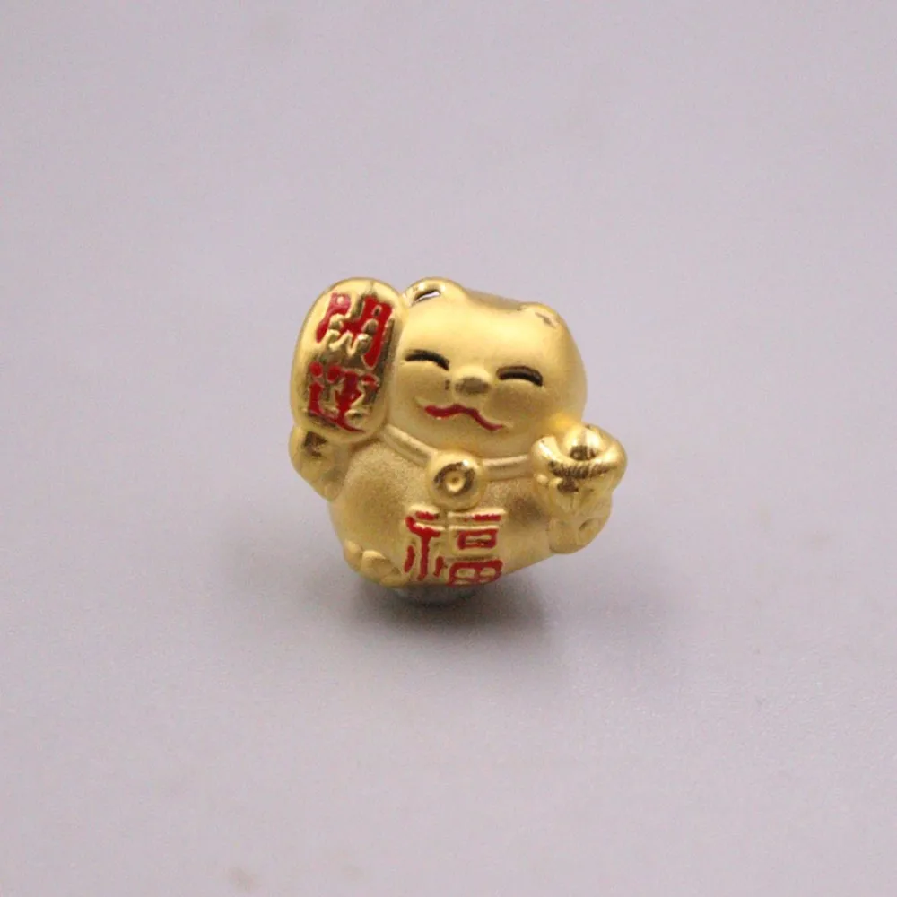 

1PCS Real Pure 999 24K Yellow Gold Bead Lucky Character Fu Enamel Cat Pendant 0.8g