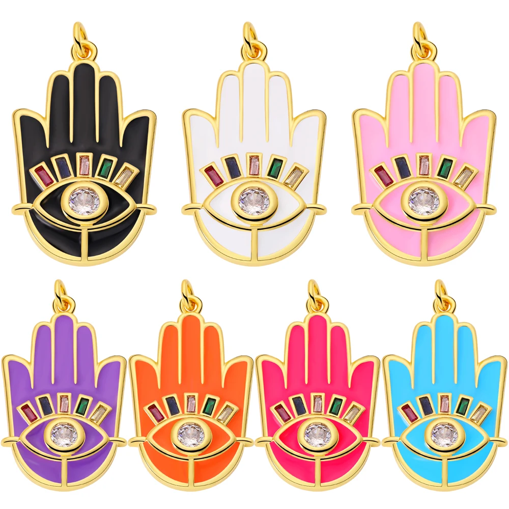 

Juya Handmade 18K Gold Plated Cz Colorful Enamel Hamsa Hand Greek Evil Eye Charms For DIY Turkish Pendant Jewelry Making