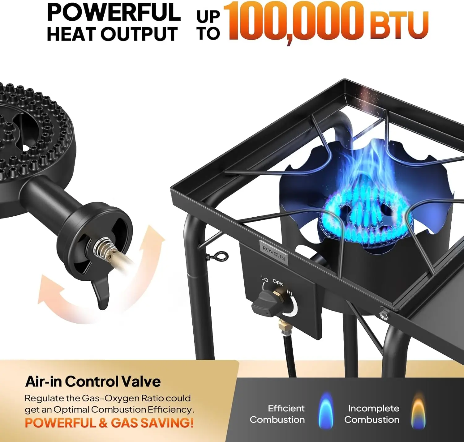 Single Burner Gas Stove with Side Shelf, 100,000BTU Portable Propane Stove with Removable Leg & Regulator for Camping Home