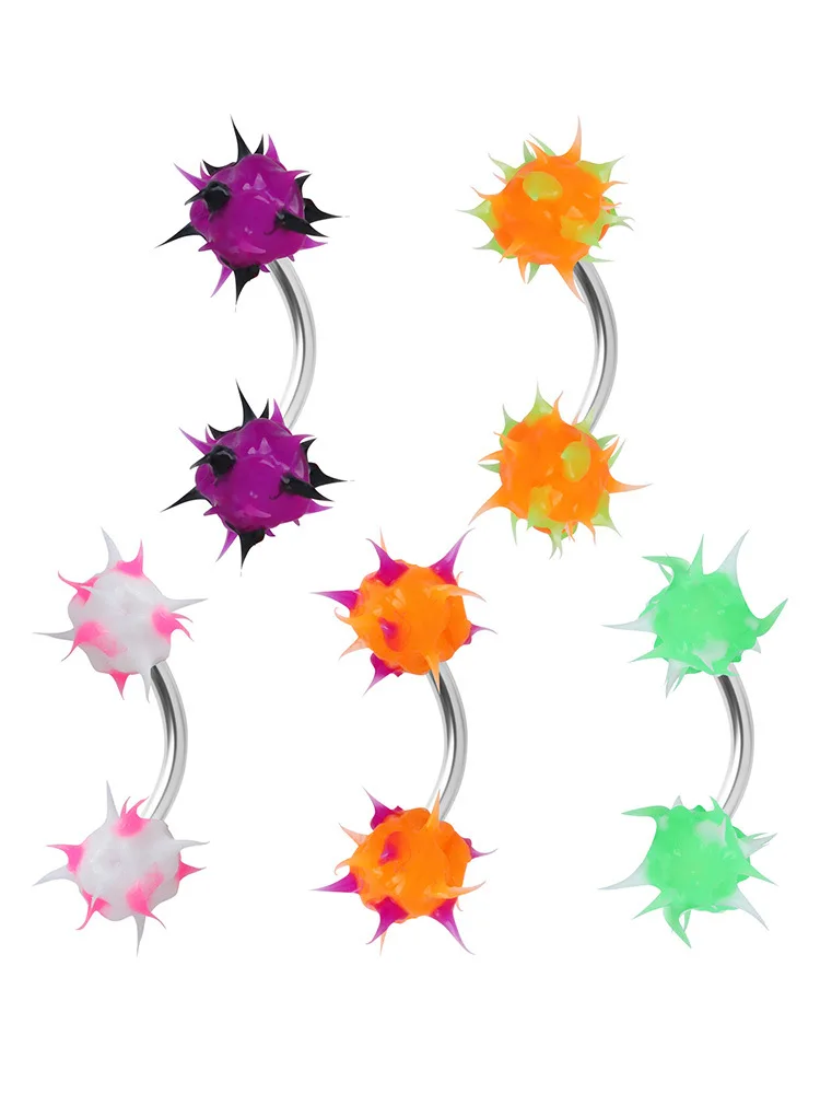 1Pcs stainless steel color thorn ball hairball silicone navel ring eyebrow nail personality accessories