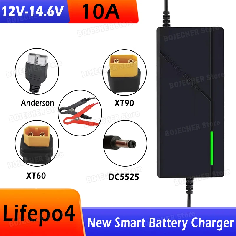 12V 10A Smart Lifepo4 Batterieladegerät AC110-240V 14,6V 4S 10A Hochleistungsladegerät für 12,8V Lithium-Eisenphosphat-Akkupack