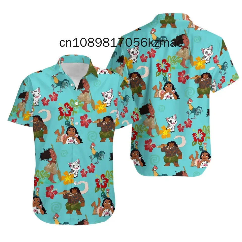 Disney Moana and Maui Hawaiian Shirt Disneyland Trip Hawaiian Shirt Disney Vacation Holiday Hawaiian Beach Short Sleeve Shirt