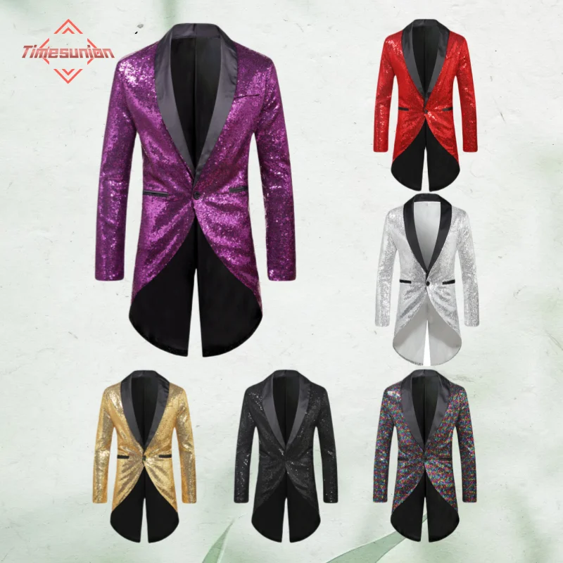 

One Button Blazers for Man Shiny Gold Sequin Glitter Embellished Blazer Nightclub Prom Suit Blazer Men Costume Stage Clothes
