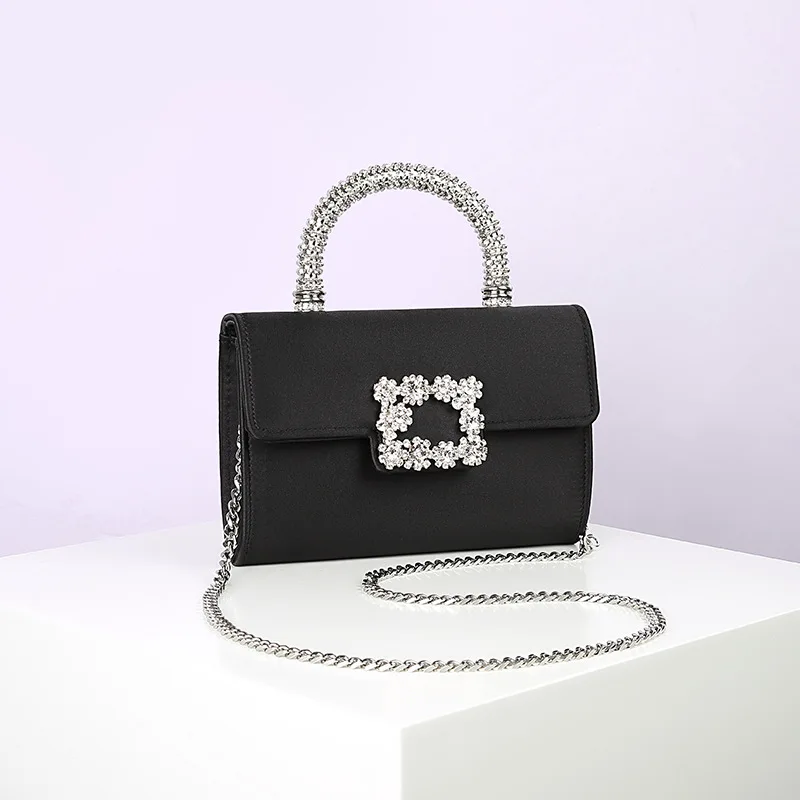

Fashionable Evening Bag Silver Diamond Clasp Silk Chained Single Shoulder Crossbody Bag Handheld Bag for Women