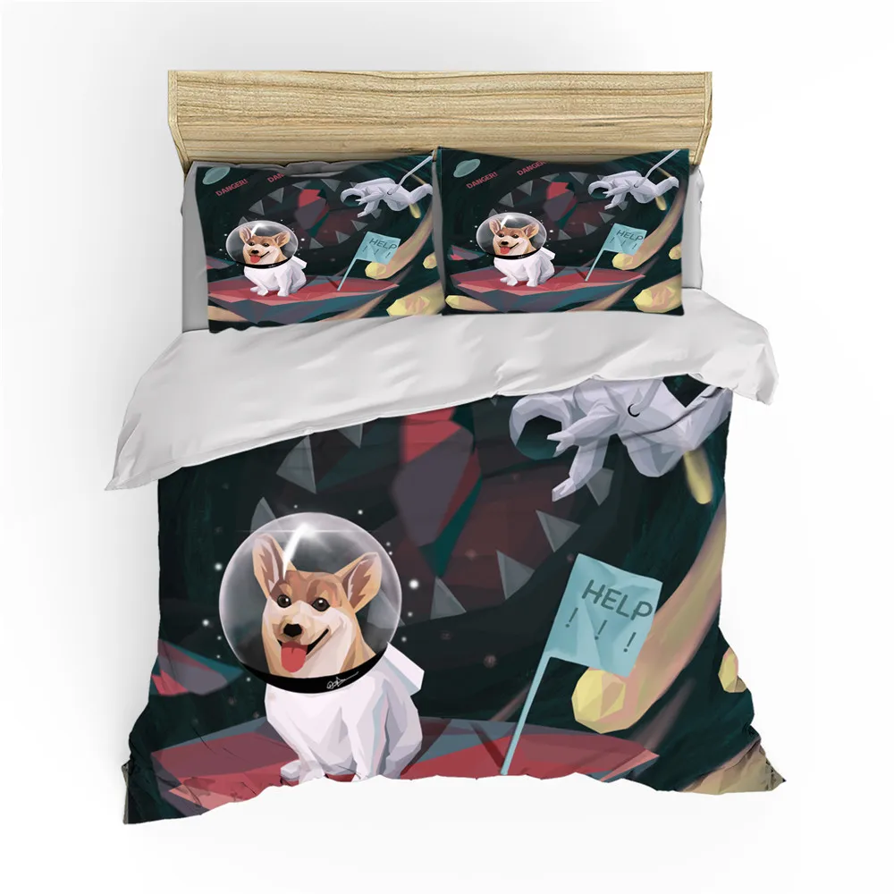 Space Dog Alien Astronaut Duvet Cover Set Kids Boys Girls GIfts Bedroom Decor Bedding Set Soft  Comforter Cover with Zipper