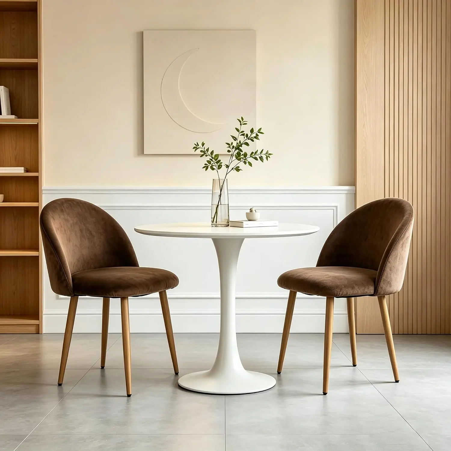 Big Dining Chairs Set of 2, Modern Velvet Kitchen Chairs Side Chairs with Wood-Grain Metal Legs, Stylish Curved Backrest Living Room Chairs for Apartment, Bedroom,Home Bar,Living Space, Brown