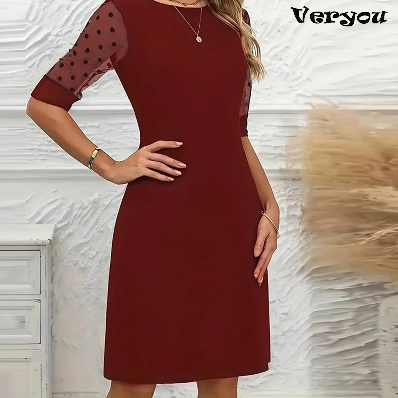 

Новое элегантное платье с кружевными рукавами, короткими рукавами, для вечеринок, летнее, с круглым вырезом, мини-платье для женщин, повседневное вечернее платье.