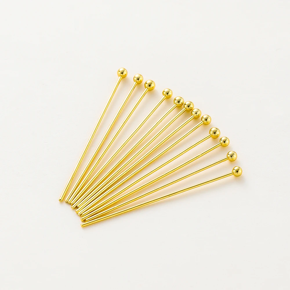 100Pcs 16-50mm 14/18K Real Gold Brass Eye Flat Head Pins Needle Ball Head Pins Pendant Connectors For Jewelry Making Findings