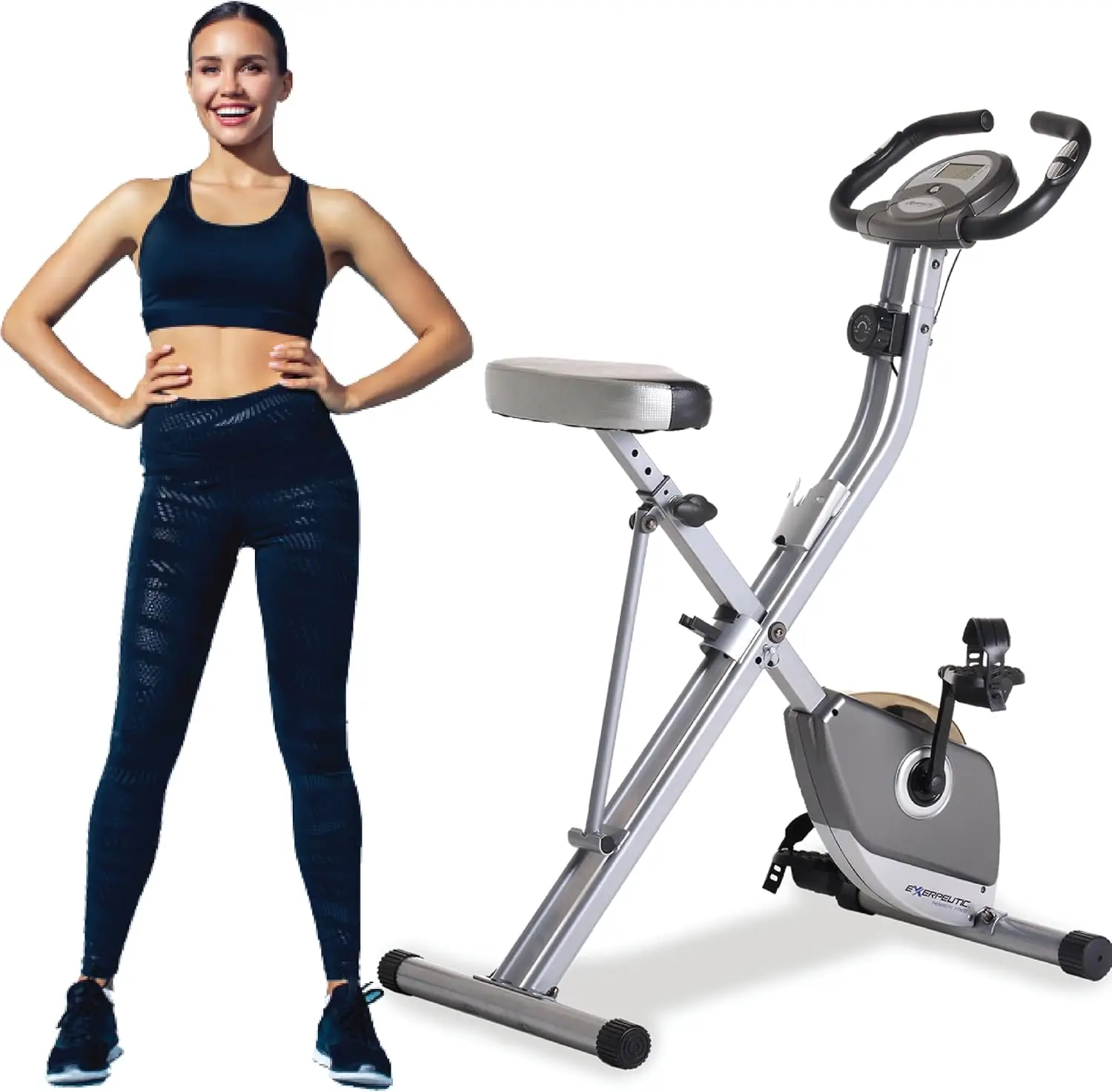Foldable Stationary Exercise Bike with 8 Resistance Levels, Soft Air Seat, LCD Display Tracks Distance, Calories, Time and Speed