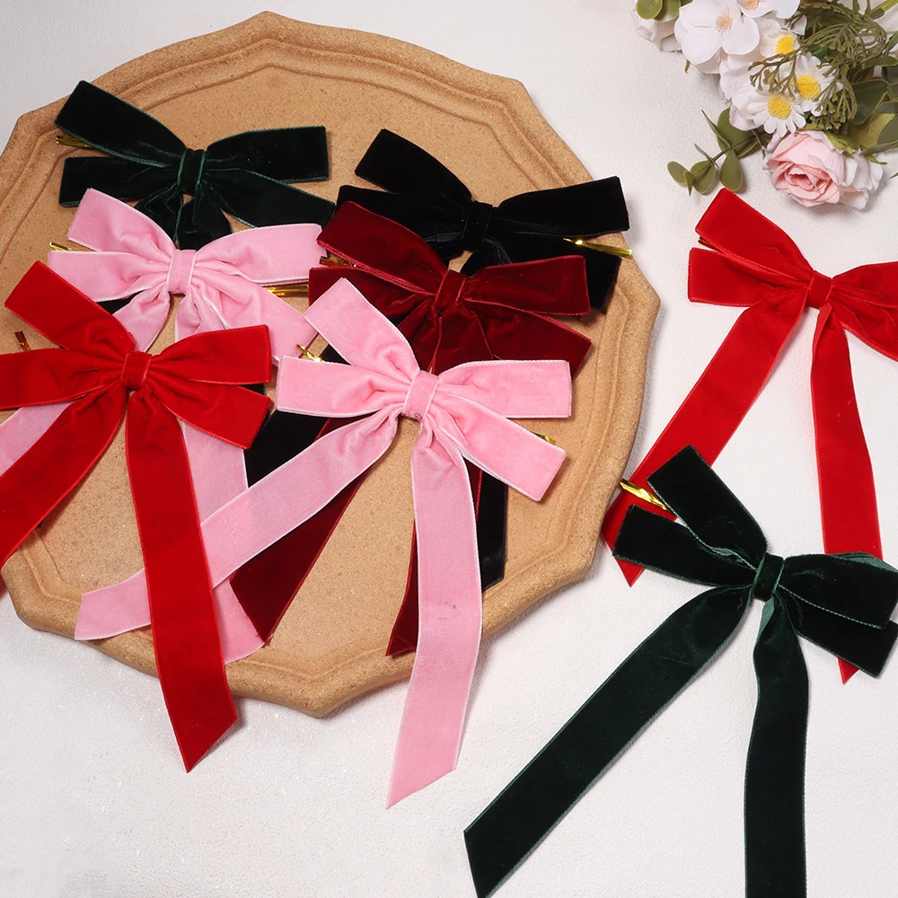 2/4pcs Large Size Velvet Christmas Bows For Christmas Tree Decoration Wreath Garland Long Ribbon Bows DIY Crafts Gift Wrapping