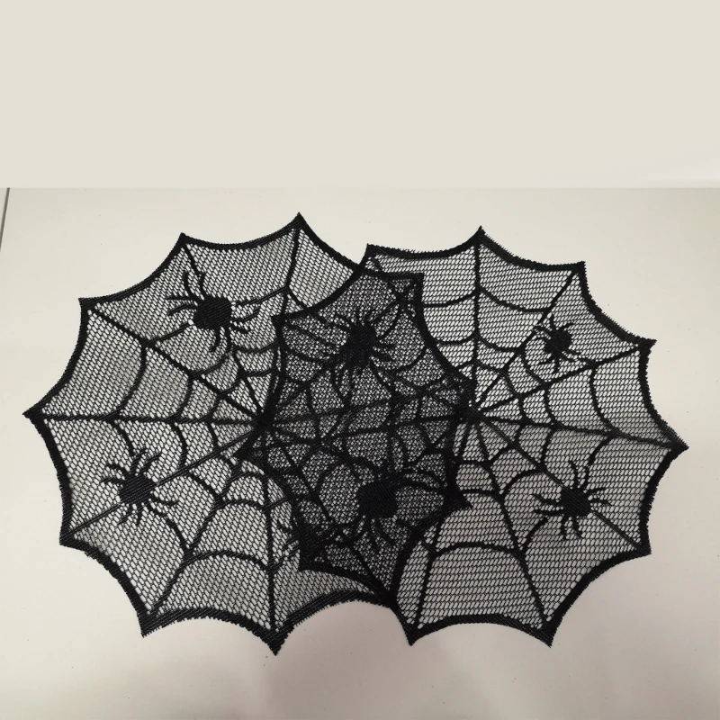 Black Spider Web Lace Placemat Table Cover Soft Touch Polyester Cobweb Doily for Everyday Elegance Home Decoration