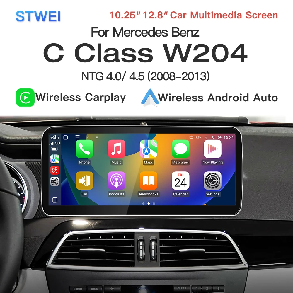 stwei Android 16 Snapdragon 665 10.25 12.8inch Thin screen For Mercedes Benz C Class W204 C180 200 Wireless CarPlay Video Player