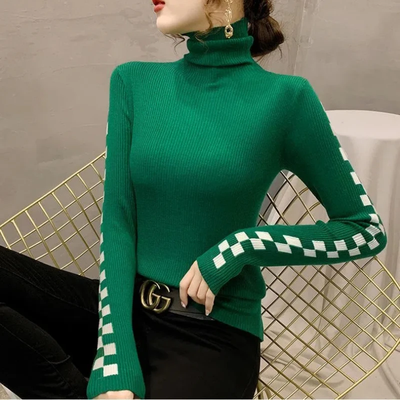 מגורדת 2023 רשת חדשה רזה מתאים סתיו וחורף מסוגנן וסוודר בסיס צוואר גבוה אישית