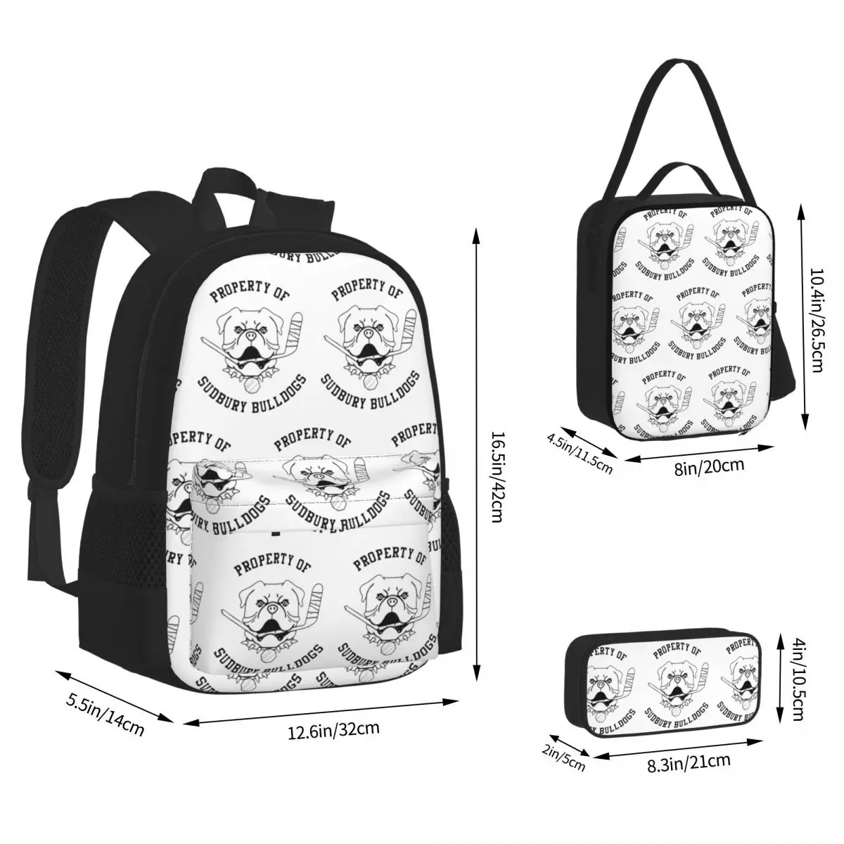 Property Of Sudbury Bulldogs Backpacks Boys Girls Bookbag School Bags Kids Rucksack Lunch Bag Pen Bag Three-Piece Set