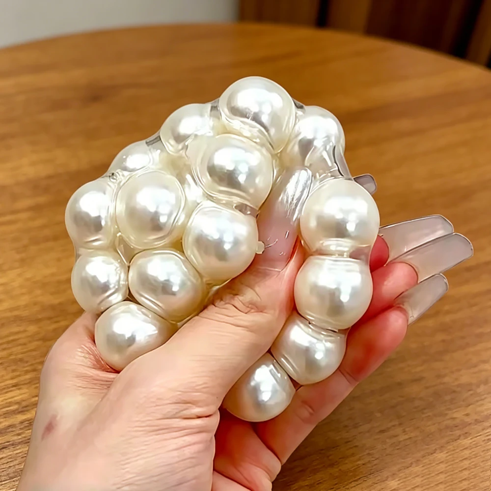 Handmade Pearl Pop Ball Noisy Squishy Ball for Adults White Pearl Sensory Fidget Toys for Stress Relieve Squeeze Toys