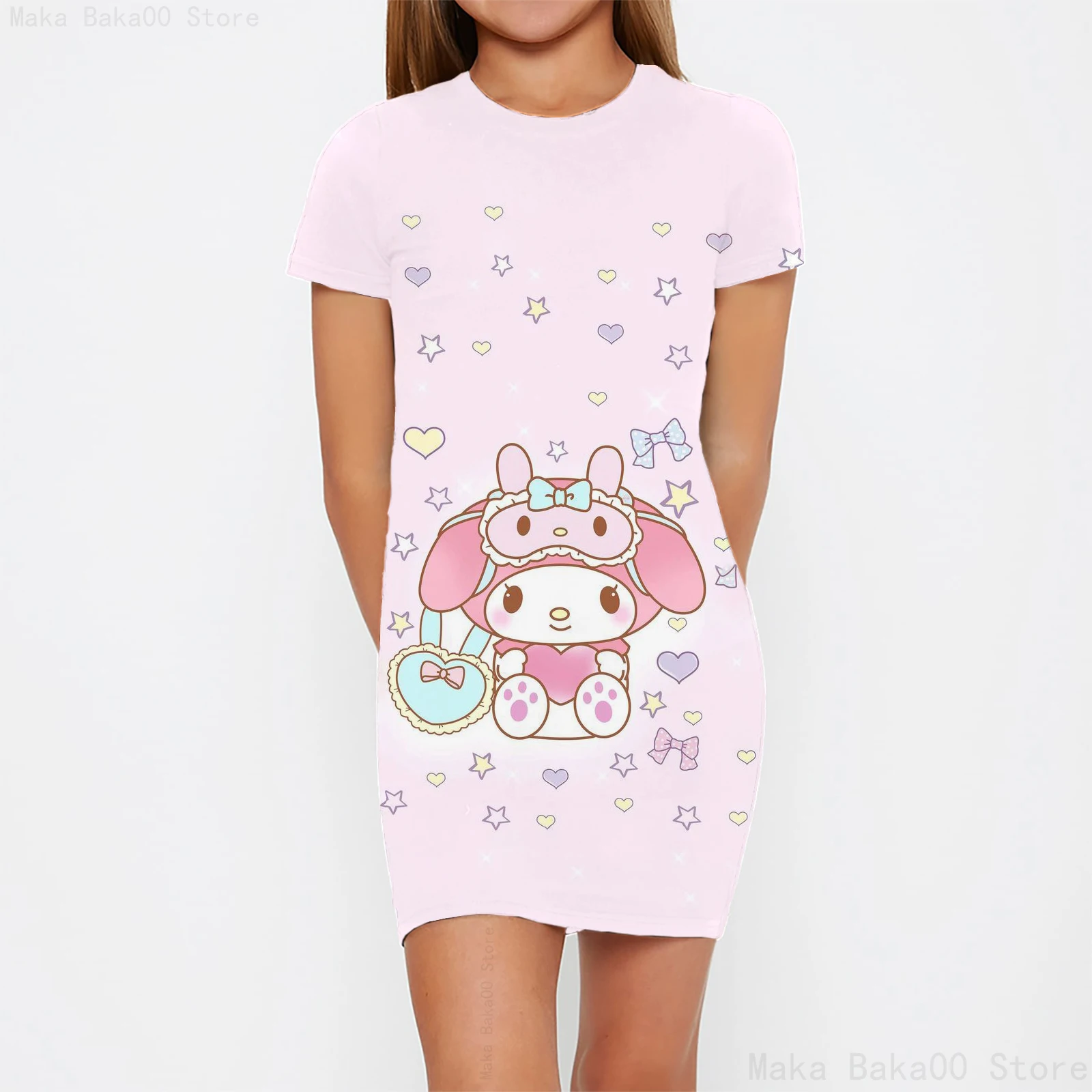 New spring and summer Sanrio mymelody Melody print short-sleeved dress cute cartoon home dress children baby girl