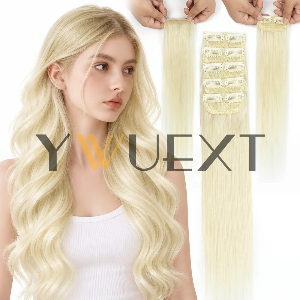 Clip-In Human Hair Extensions 5pcs Per Set, 2 Clips for Each Hair Piece, Easy Wear, Quickly Boost Hair Volume, Lightweight And Easy to Carry, Various Color Options for Women
