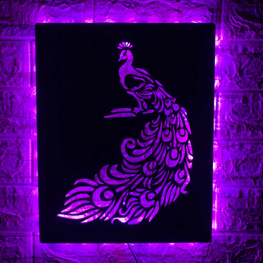 ZK50 Hot Selling Peacock LED Wall Lamp Interior Decoration Background Wall USB Luminous Color Changing Night Light Remote Model