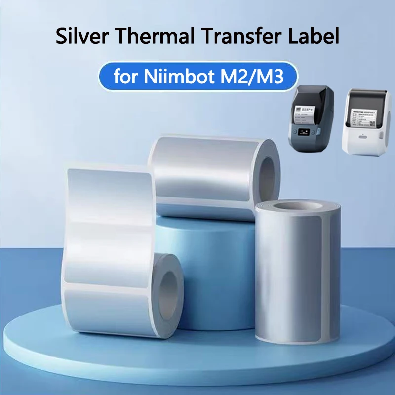Niimbot M2/M3 Silver Label Heat Transfer Print Paper Fixed Asset Sticker Office Equipment Laser Silver Self-adhesive