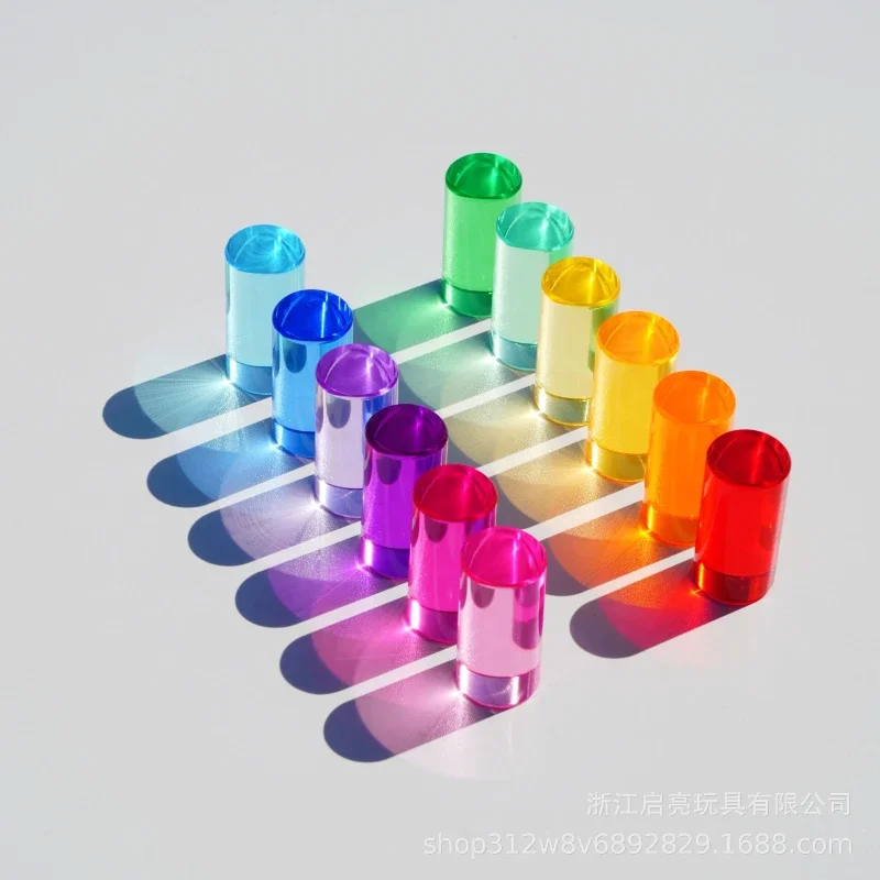 Blocs de construction en bois de couleur arc-en-ciel en cristal acrylique, bloc de construction empilable Transparent, jouets d'éducation précoce, cadeaux d'anniversaire