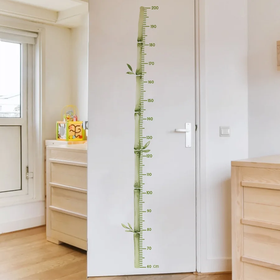 Watercolor Bamboo Growth Chart Wall Decal Removable Height Measure Ruler PVC Sticker for Kids Room Nursery Door Decor