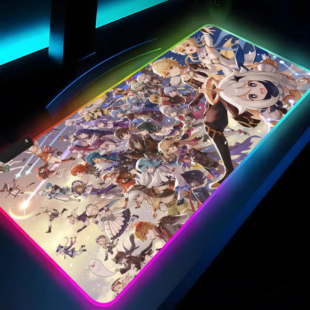 Genshin-alfombrilla de ratón de impacto Rgb Xxl, alfombrilla para ordenador portátil, alfombrilla para ratón para juegos, teclado retroiluminado, alfombrillas de mesa para chica, escritorio