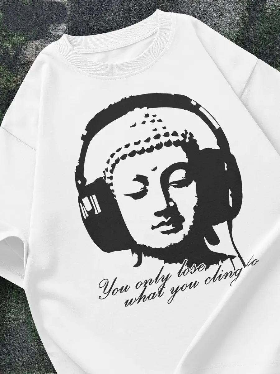 Buddha Y2K Top Fashion Short-sleeved Retro Top Popular Printed Short-sleeved Casual Loose Street Wear Printed Round Neck T-shirt