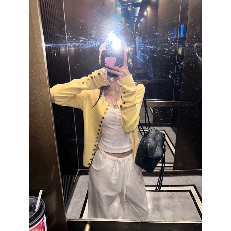 MosesQueen Cardigan aperto lavorato a maglia slim fit all'inizio della primavera Top Gentle Sle Simple Faion Pullover lungo da donna rotondo Ne