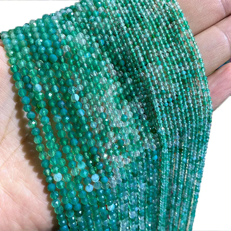 Natural Faceted Round 2mm 3mm 4mm Stone Beads Prehnite Green Agates Black Onyx Pyrite for Jewelry Making Diy Bracelet Necklace