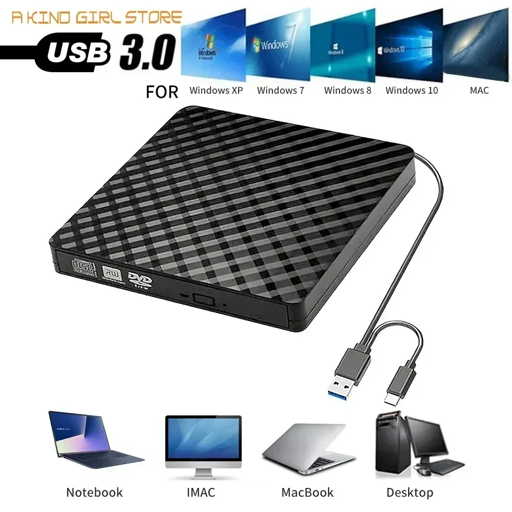 Slim External DVD RW CD Writer Drive USB 3.0 Burner Reader Player High-speed Data Transfer recorder For Laptop PC Desktop iMacs