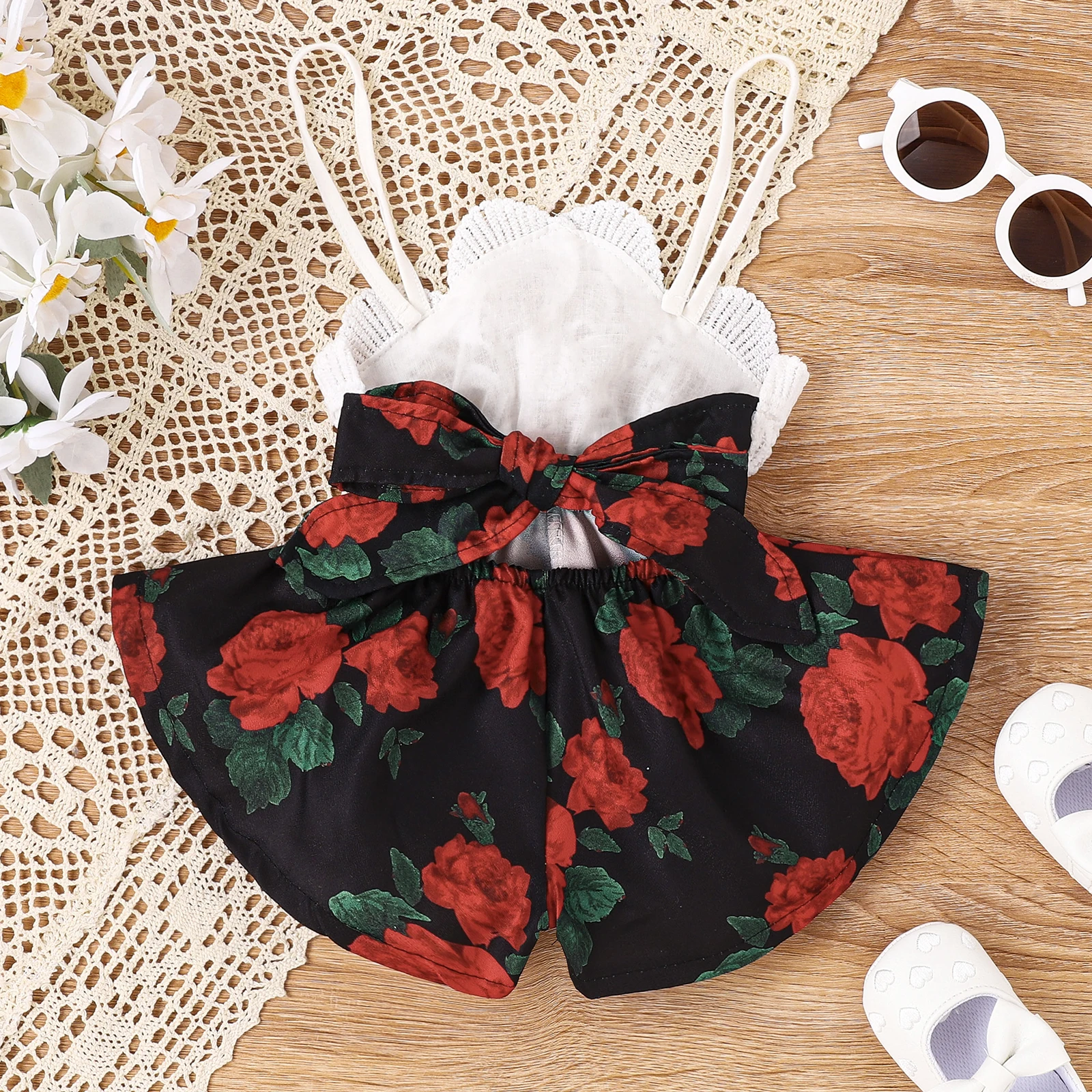 European and American summer new style girls are sweet and cute 0-3 years old black rose sling