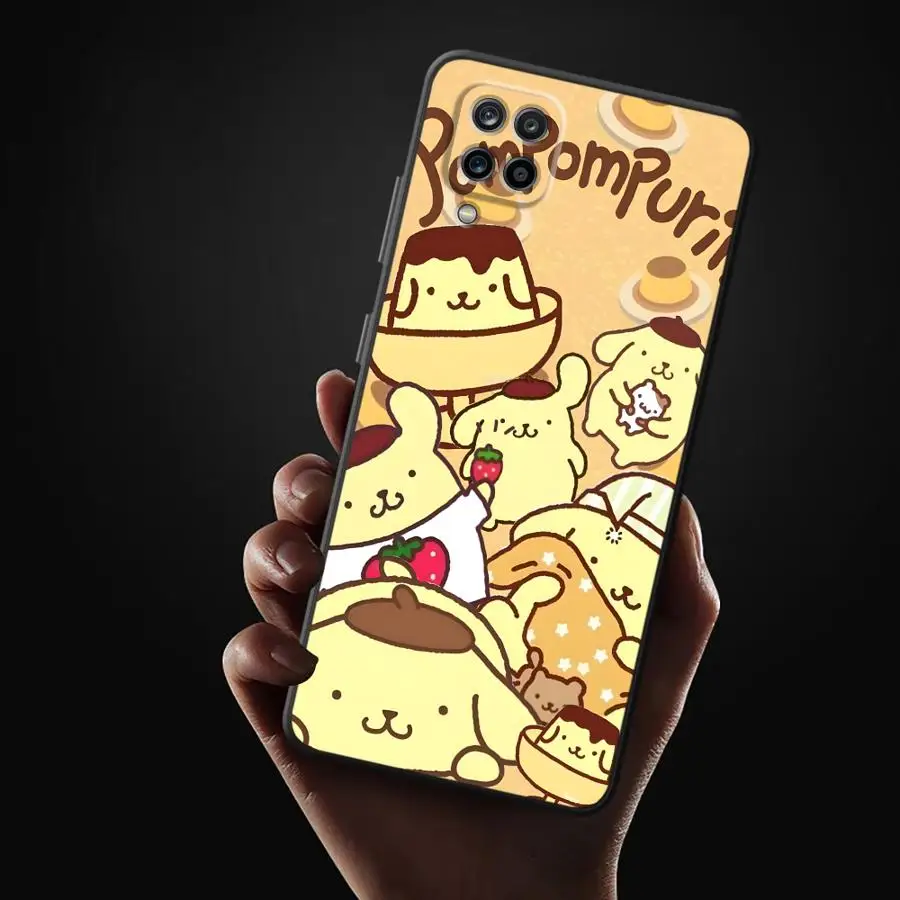 حافظة لهاتف سامسونج جالاكسي A06 A05 A10 A12 A04 A50 A17 A70 A30 A15 A40 A16 A20 A13 غطاء هاتف ناعم أسود سانريو لطيف Pompompurin