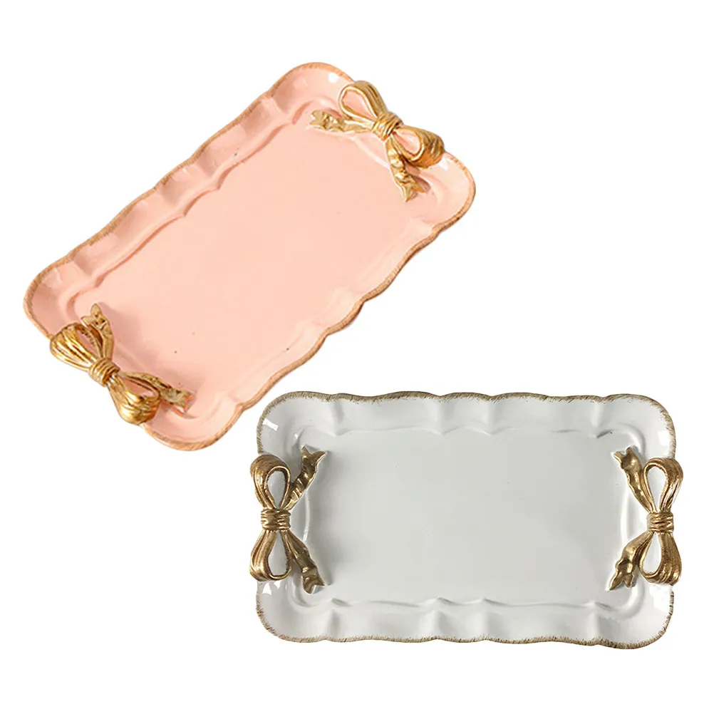 

2pcs Dessert Resin Jewelry Storage Tray For Vanity Desktop Organizer Ring Holder Earring Dish Trinket Tray Makeup Candy Plate