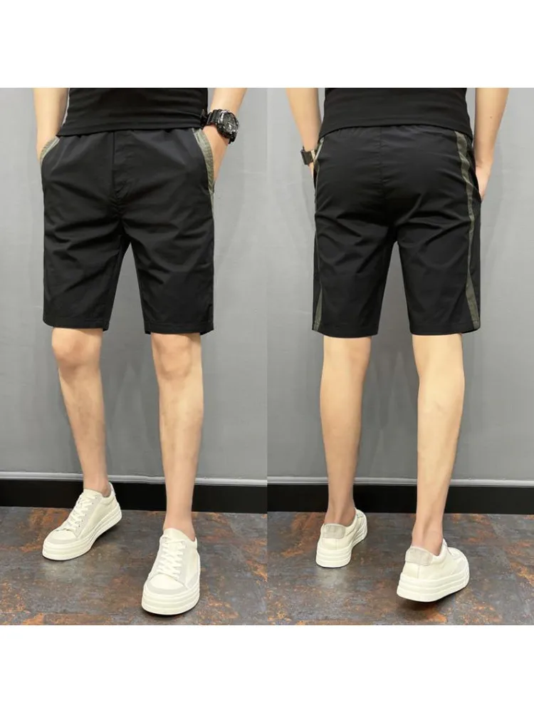 

Летние тонкие шорты из ледяного шелка для мужчин: модные брендовые бриджи, молодежные пляжные штаны, облегающие повседневные брюки для молодых мужчин