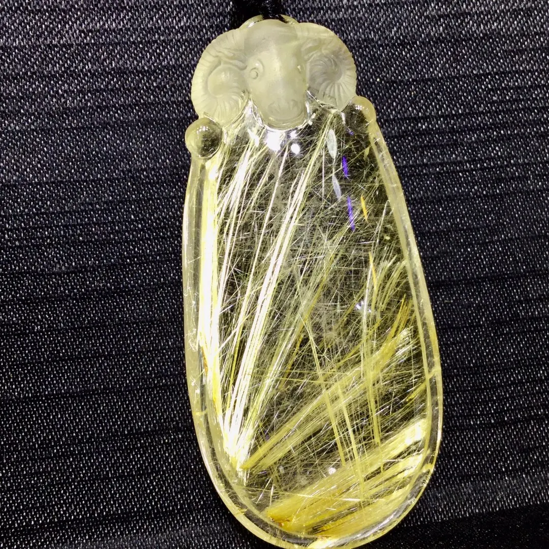 Natural Gold Rutilated Quartz Pendant Necklace Jewelry 51.5*24.4*9.3mm wealth Rutilated Women Men AAAAAAA