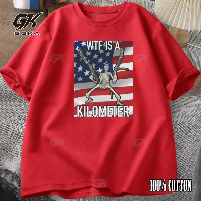 WTF هو كيلومتر مضحك الهيكل العظمي ميمي الجرافيك تي شيرت عادية القطن قصير الأكمام محاكاة ساخرة تيز الأمريكية ملابس رجالي الشارع الشهير
