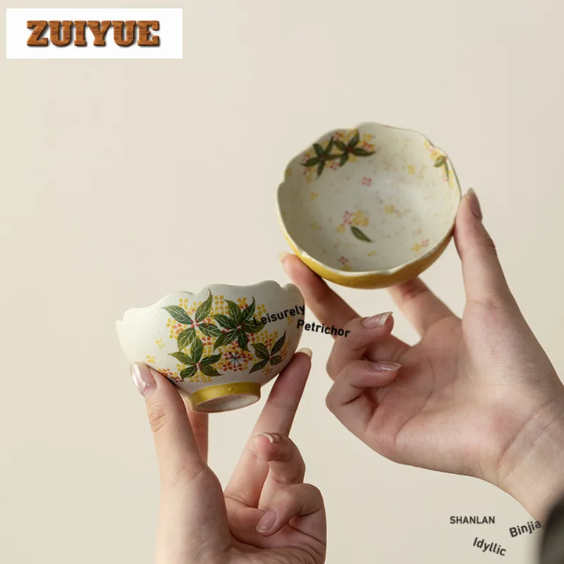 

2pc/lot Hand-painted Osmanthus Teacup Elegant Tea Bowl Set Of Cups Tea-tasting Smelling Cup Jianzhan Master Cups Teaset 90ml