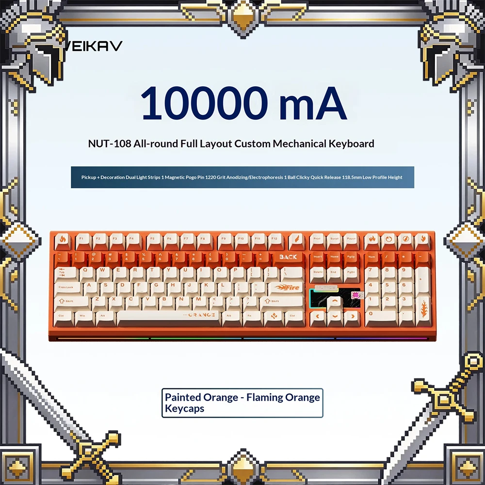 WEIKAV NUT108 108-Key Tri-Mode Aluminum Mechanical Keyboard with 10000mAh Battery RGB For Gifts
